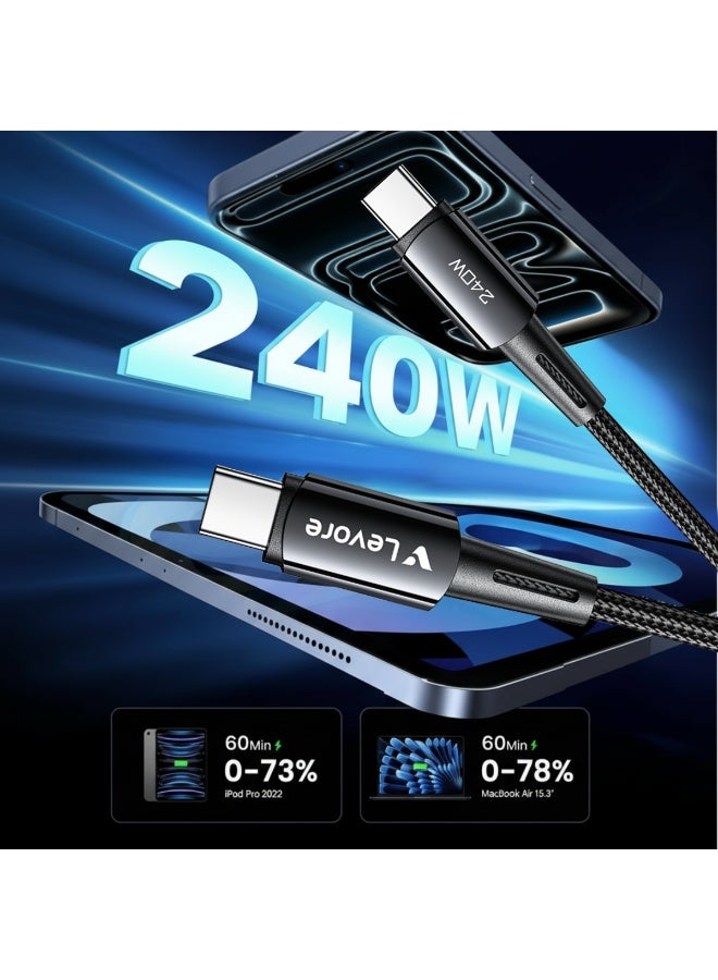 LEVORE 1M Nylon Braided 240w USB C to USB C Cable - LC5214-BK - Image 4